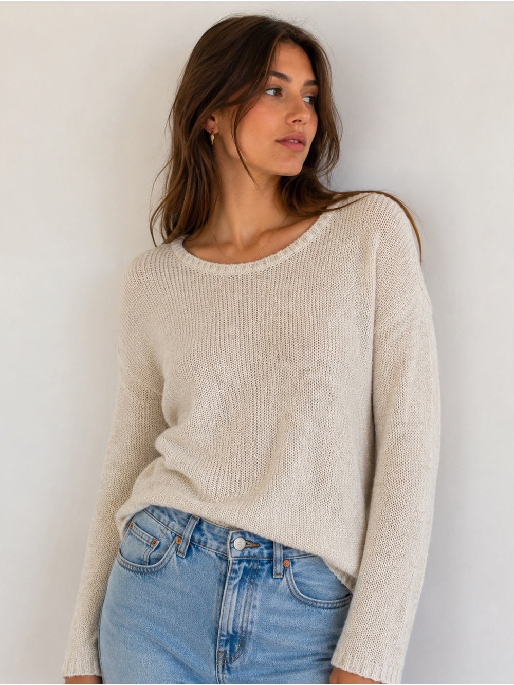 Brandy Melville Cream Knit Crewneck Sweater